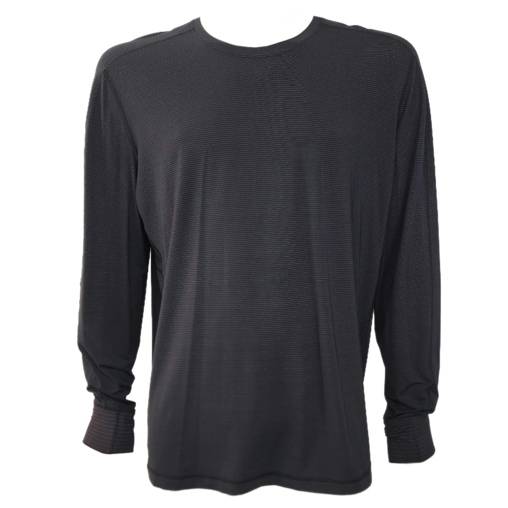 Lululemon Men's Surge Float Long Sleeve Shirt XL Black/Gold Stripe Thumb Loops